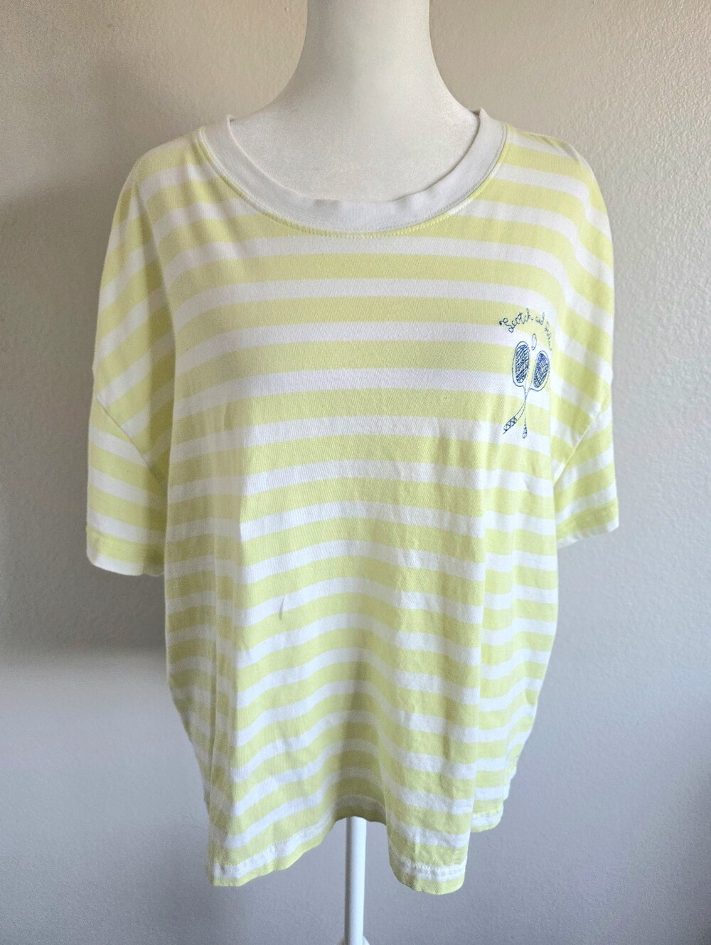 Scotch & Soda XXL Yellow White Stripe Tennis Embroidered T-Shirt Boxy Cotton